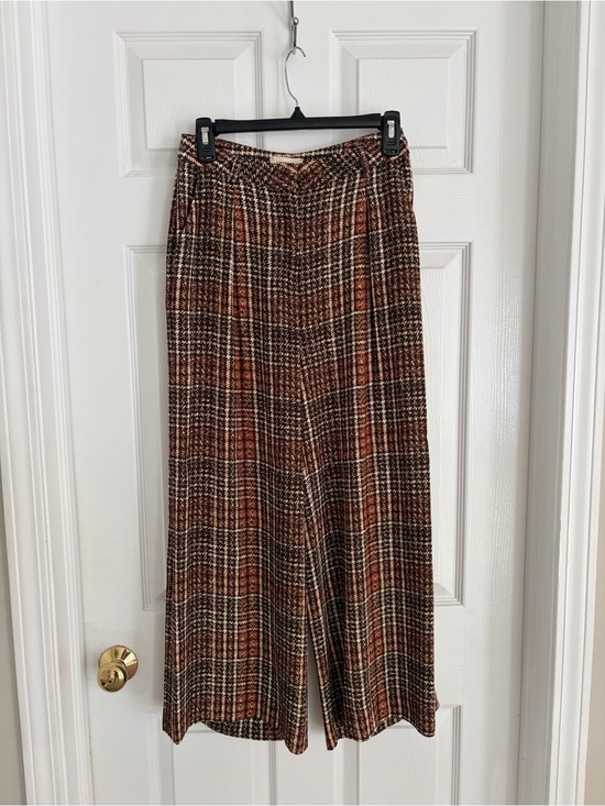 L'AGENCE Pants - L'AGENCE Plaid Wide-Leg Trousers in Brown & Cream